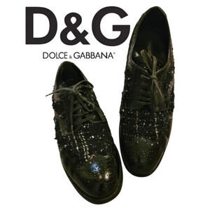 DOLCE & GABBANA Vintage black leather tweed lace-up oxfords luxury Wmn's 8.5